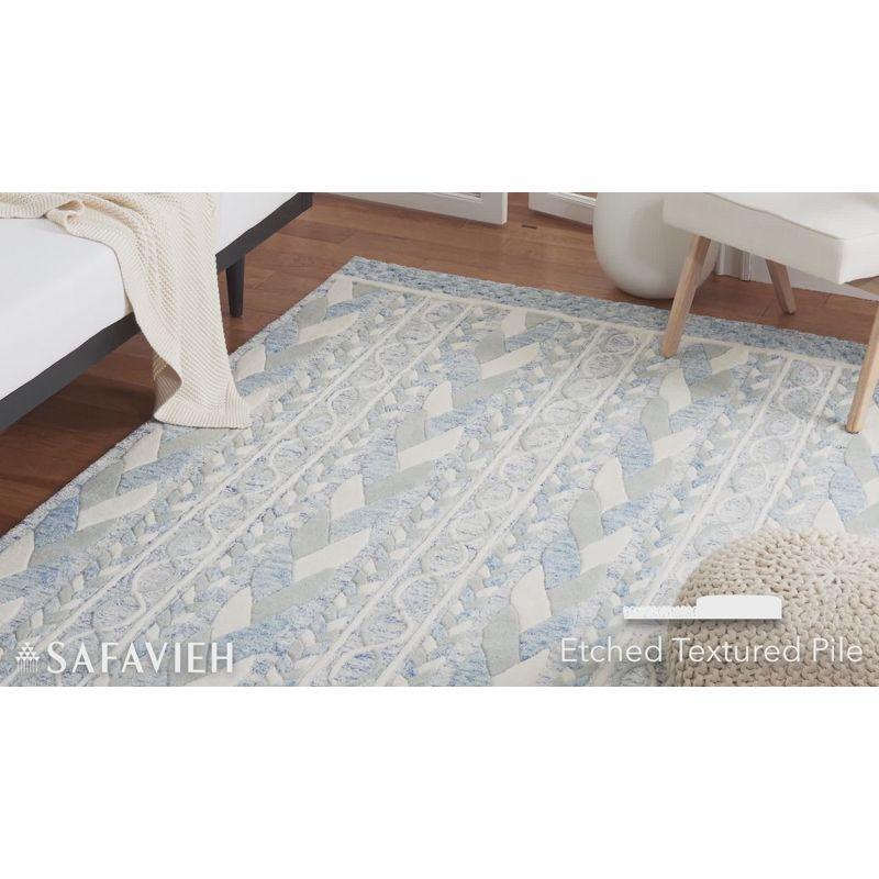 Blue and Ivory Hand-Tufted Wool Square Area Rug