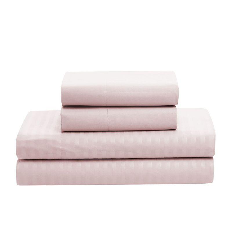 8 Piece Embossed Dobby Stripe Bed In A Bag Set - King, Pale Pink