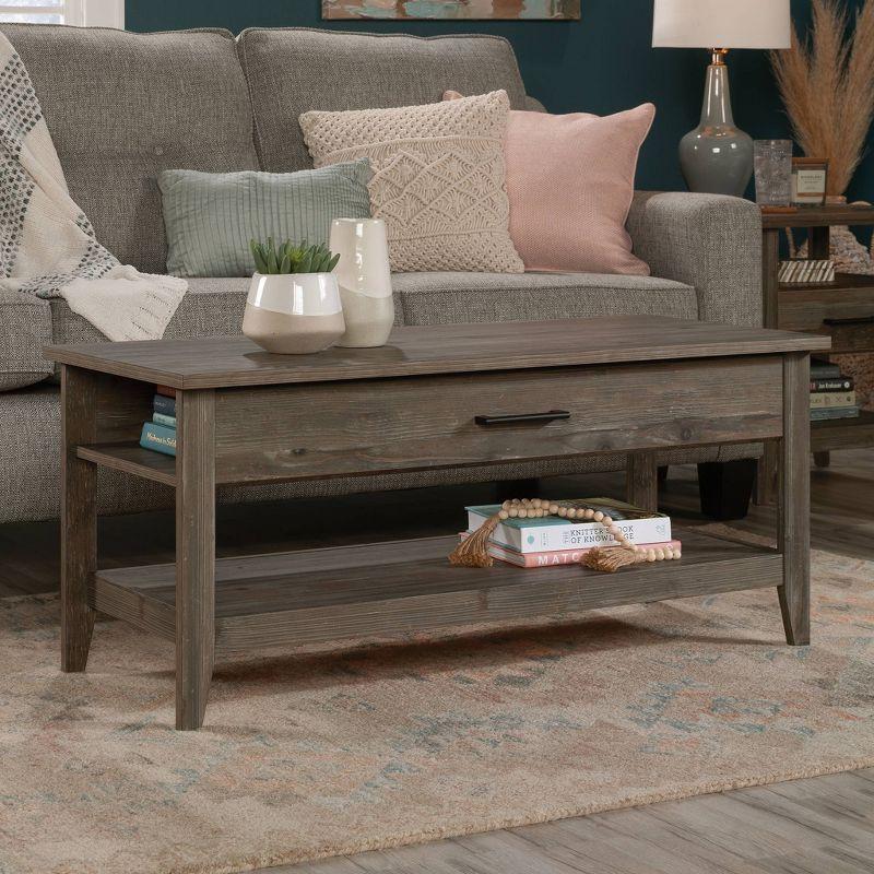 Pebble Pine Lift-Top Coffee Table with Storage Shelf