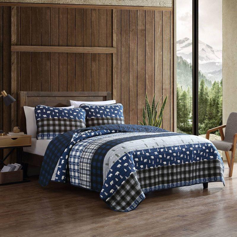 Full Blue Cotton Reversible Quilt Set