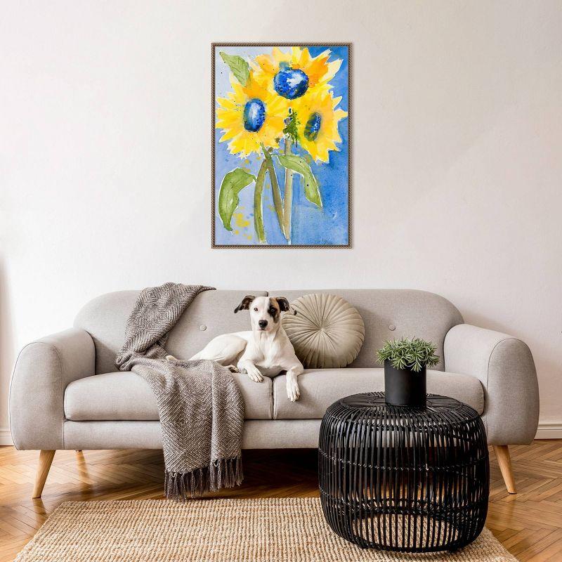 23"x33" Sunflowers by Krinlox Framed Canvas Wall Art Print Bronze - Amanti Art: Modern Botanical Lithograph, Polystyrene Frame