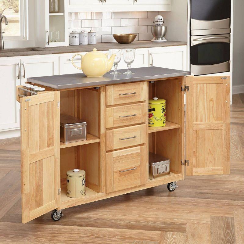 Breakfast Bar Kitchen Cart Natural with Stainless Steel Top - Home Styles: Rolling Island, Storage, Modern Design