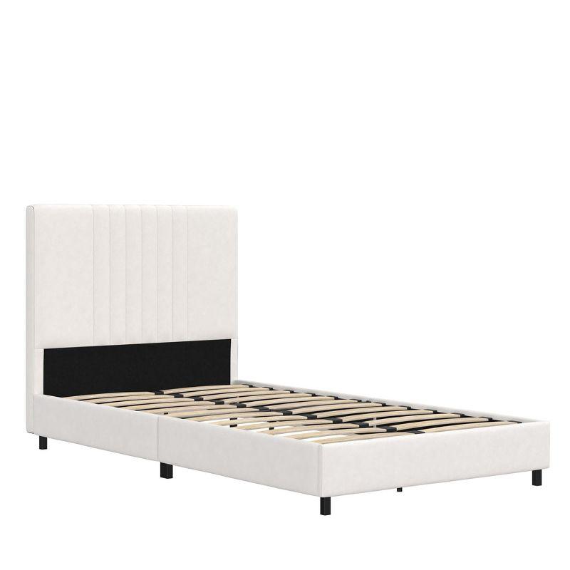 RealRooms Rio Faux Leather Upholstered Platform Bed with Tufted Headboard, Twin, White