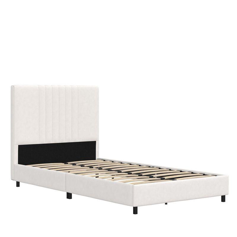 Twin White Faux Leather Upholstered Bed with Tufted Headboard