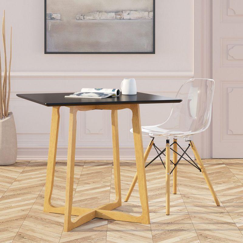 LeisureMod Cresco Mid-Century Modern Acrylic Dining Chair with Wooden Dowel Eiffel Legs – Kitchen & Dining Room Chair, Clear