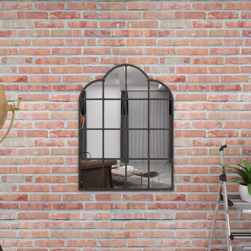 Metal Window Pane Inspired Wall Mirror with Arched Tops and Studs Black - Olivia & May