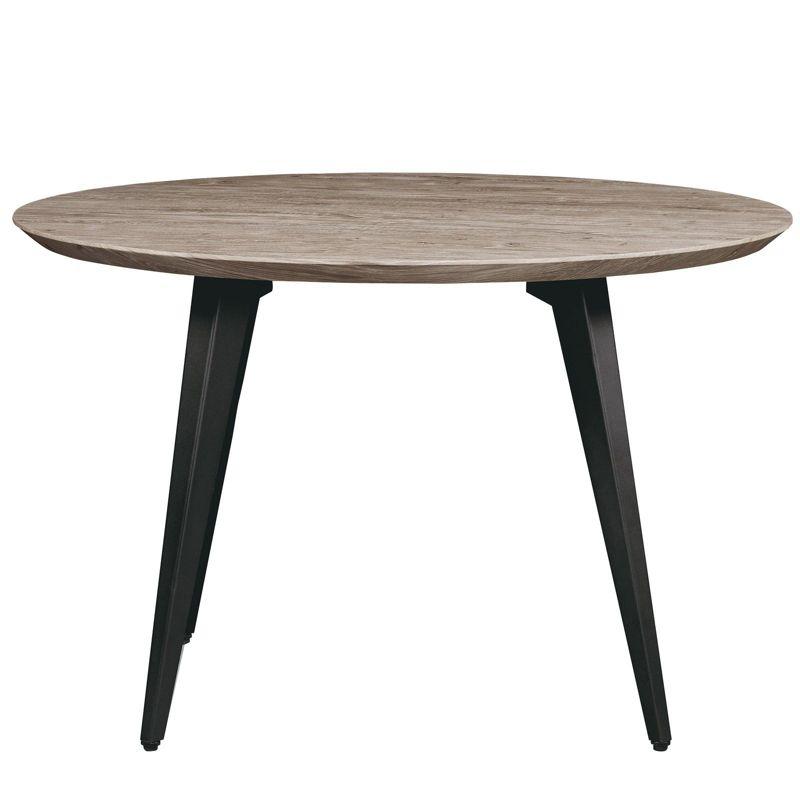 LeisureMod Ravenna Modern Round Wood 47" Dining Table with Metal Legs - Sleek Design, Perfect for Dining Rooms, Weathered Oak
