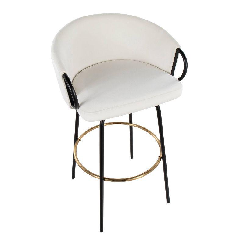 LumiSource Set of 2 Claire Barstools Black/Cream: Upholstered Velvet, Swivel, Fixed Height