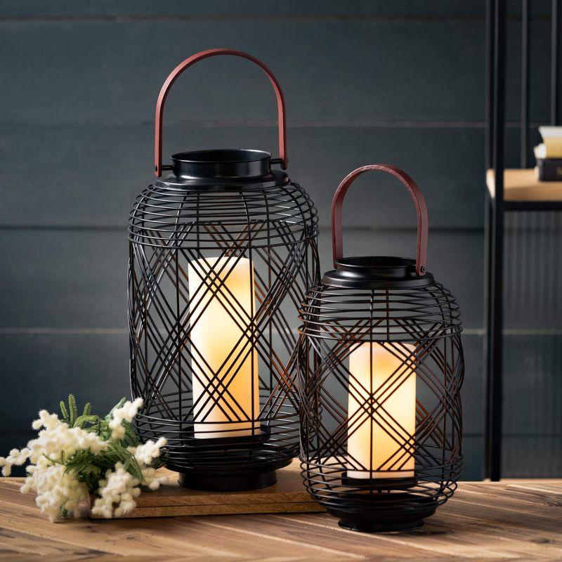 Sullivans 15.25" & 12.25" Moden Black Woven Lantern Set of 2  Metal