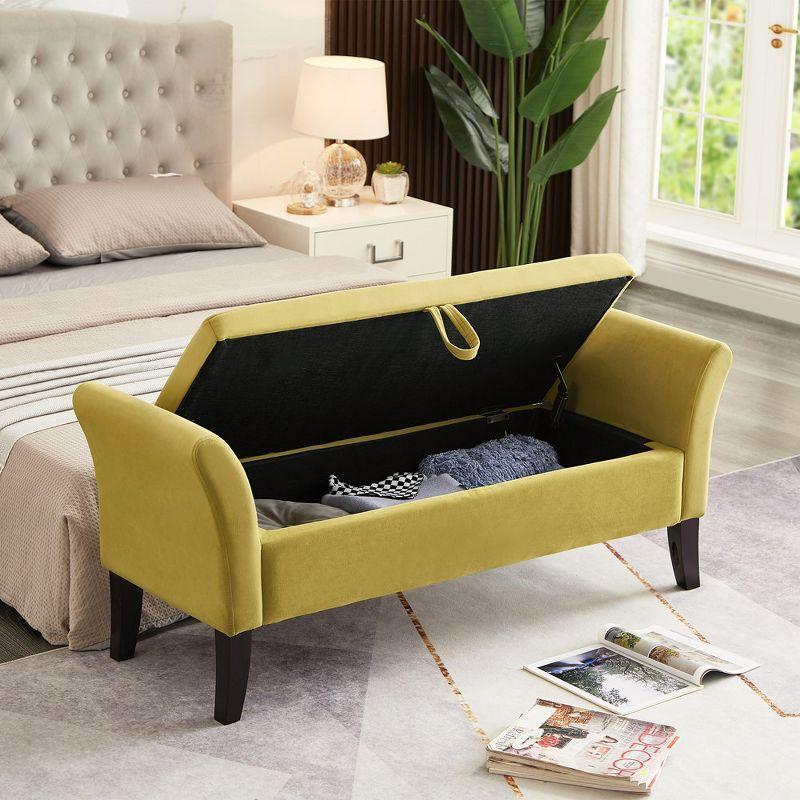 51.5'' Olive Green Velvet Tufted Storage Ottoman Bench with Arms