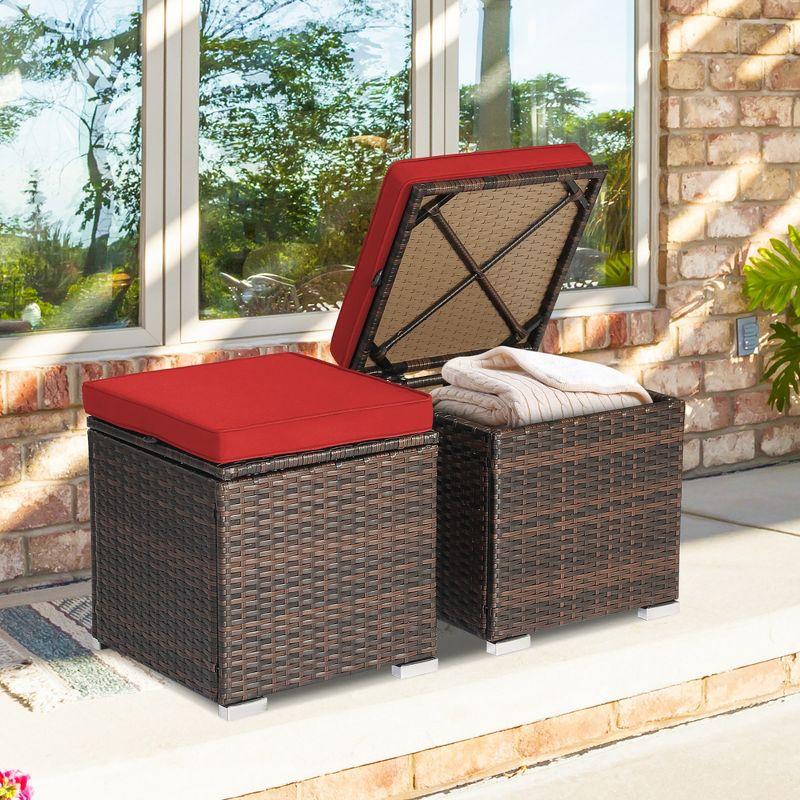 Latitude Run® 2-Pieces Patio Ottoman Set Outdoor Wicker Stool With Storage