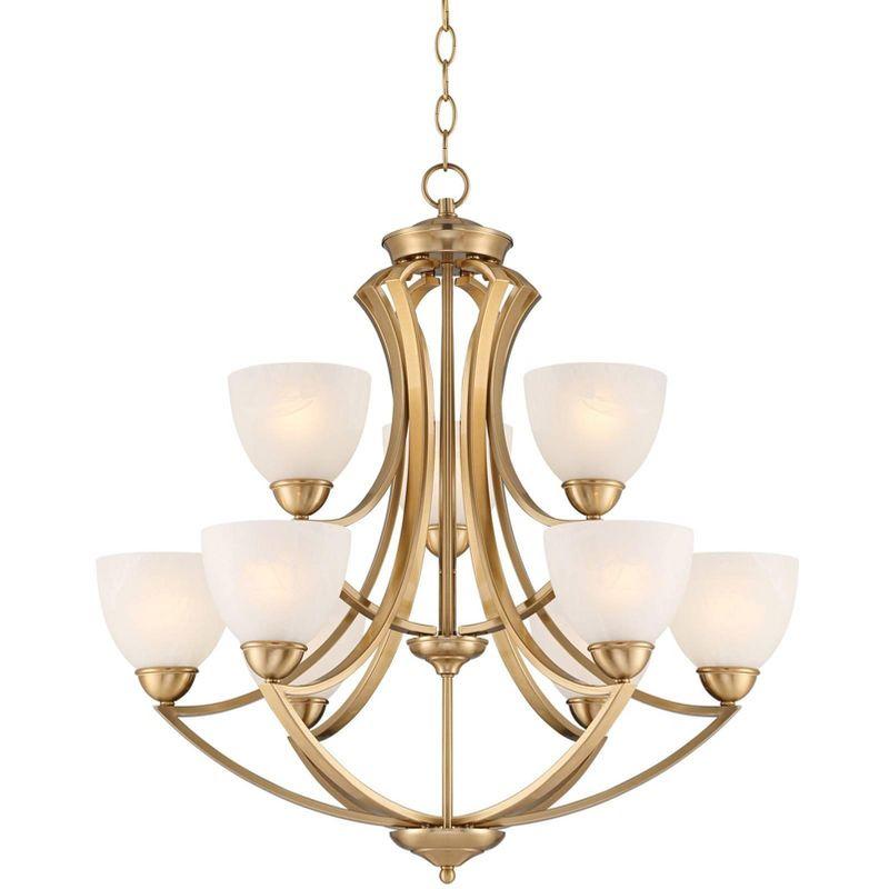 Possini Euro Design Milbury Soft Gold Chandelier 30" Wide Industrial Tiered White Glass Shade 9-Light Fixture for Dining Room House Kitchen Island