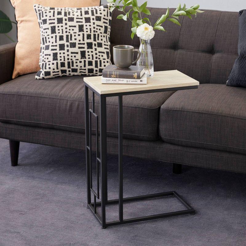 Olivia & May Contemporary Iron and Wood Accent Table Black: Sofa Side C-Table, Narrow Tray End Table