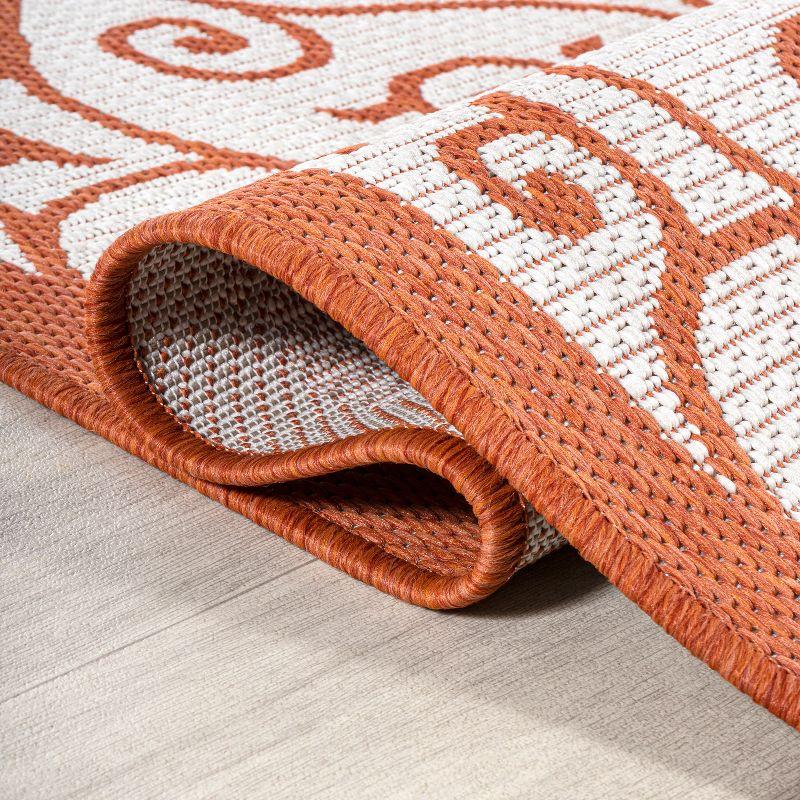 4' x 6' Madrid Vintage Filigree Textured Weave Indoor/Outdoor Area Rug, Cream/Orange - JONATHAN Y