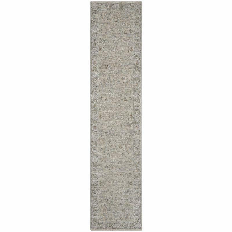 Serene Light Grey Floral Hand-Knotted 2'3" x 10'2" Synthetic Area Rug