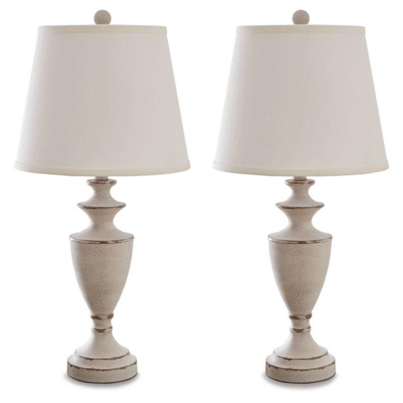 Signature Design by Ashley (Set of 2) Dorcher Table Lamps Antique Gray/Beige: Cotton Shade, Metal Body, UL Listed