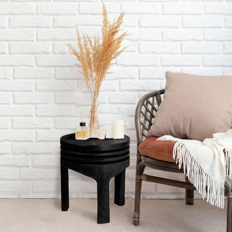 Storied Home Wood Carved Accent Table Matte Black