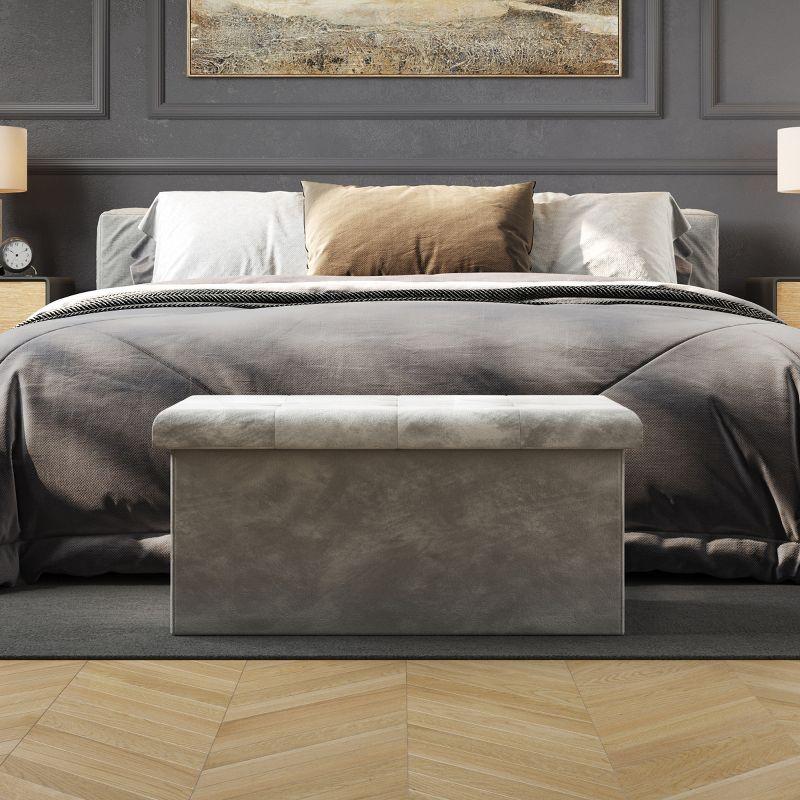 Gray Velvet Tufted Storage Ottoman Bench