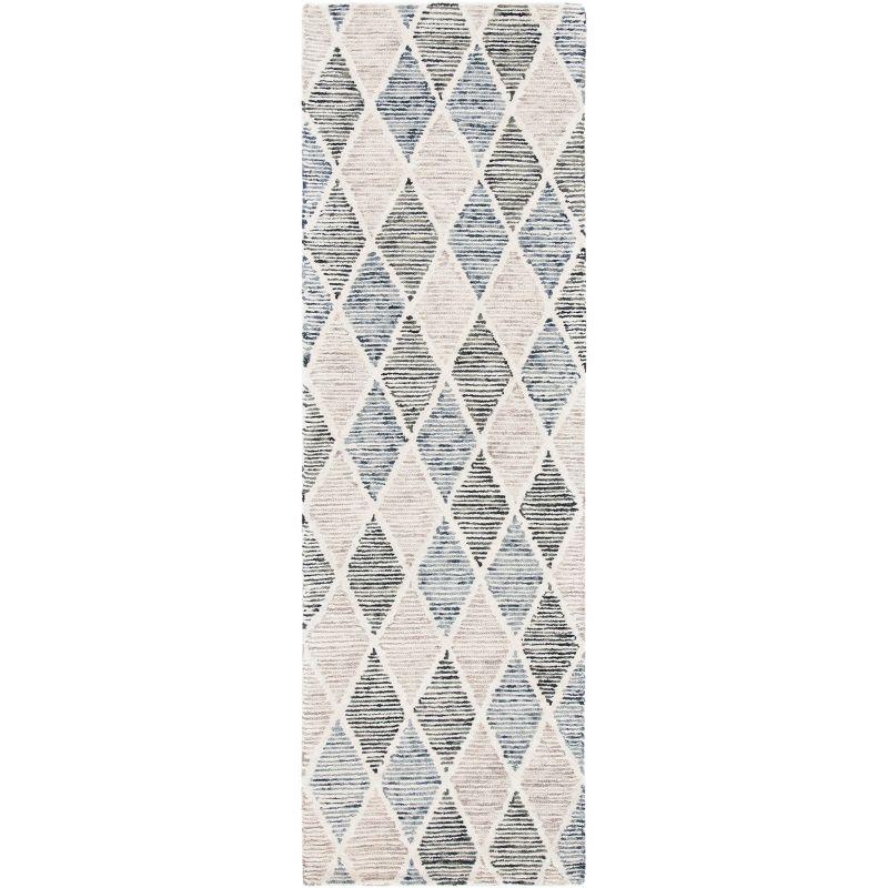 Blue and Beige Hand-Tufted Wool Geometric Runner Rug