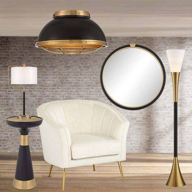 Possini Euro Design Hylara Modern Ceiling Light Flush Mount Fixture 15" Wide Gloss Black Warm Brass for Bedroom Kitchen Living Room Hallway Bathroom