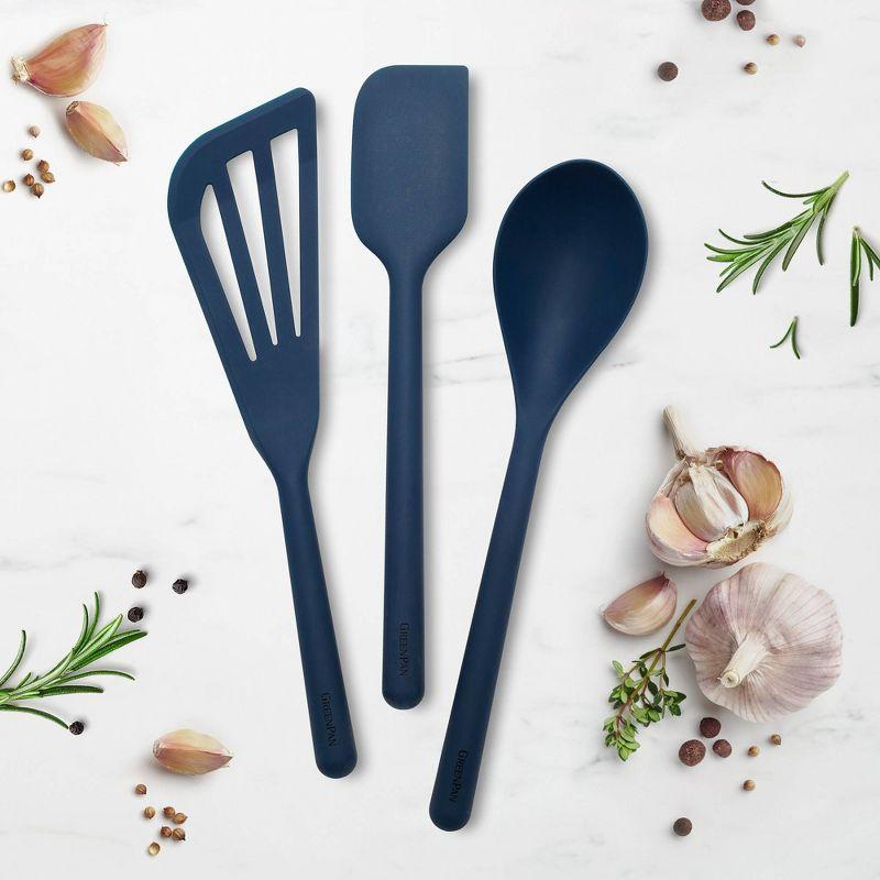 GreenPan 3pc Platinum Silicone Tools Utensil Set Oxford Blue: BPA-Free, Dishwasher-Safe, Steel & Silicone, Lifetime Warranty