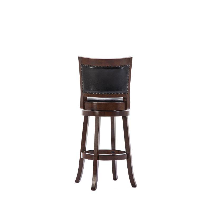 Cappuccino Wood and Leather Swivel Barstool with Nailhead Trim