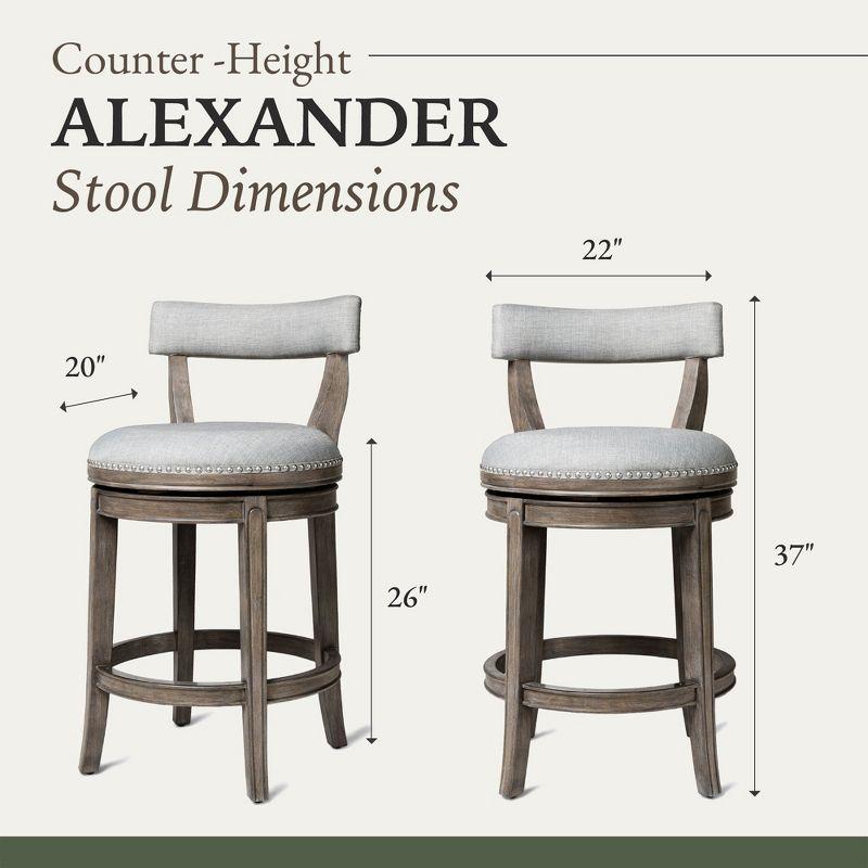 Maven Lane Alexander Kitchen Bar Stool in Weathered Oak Finish w/ Sand Color Fabric Upholstery