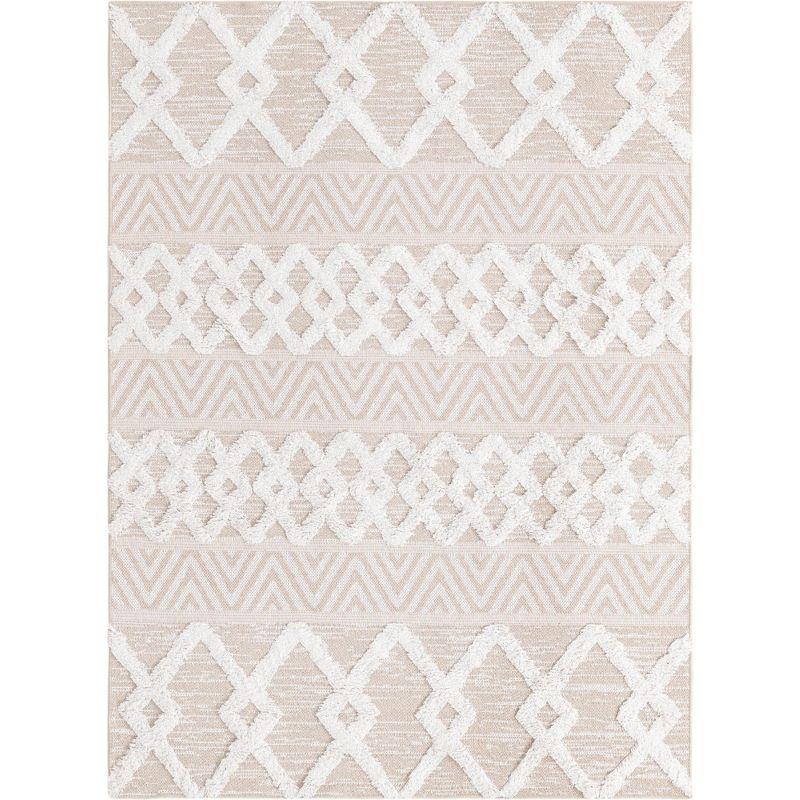 Beige Geometric Flat Woven Indoor Rug 4' x 6'