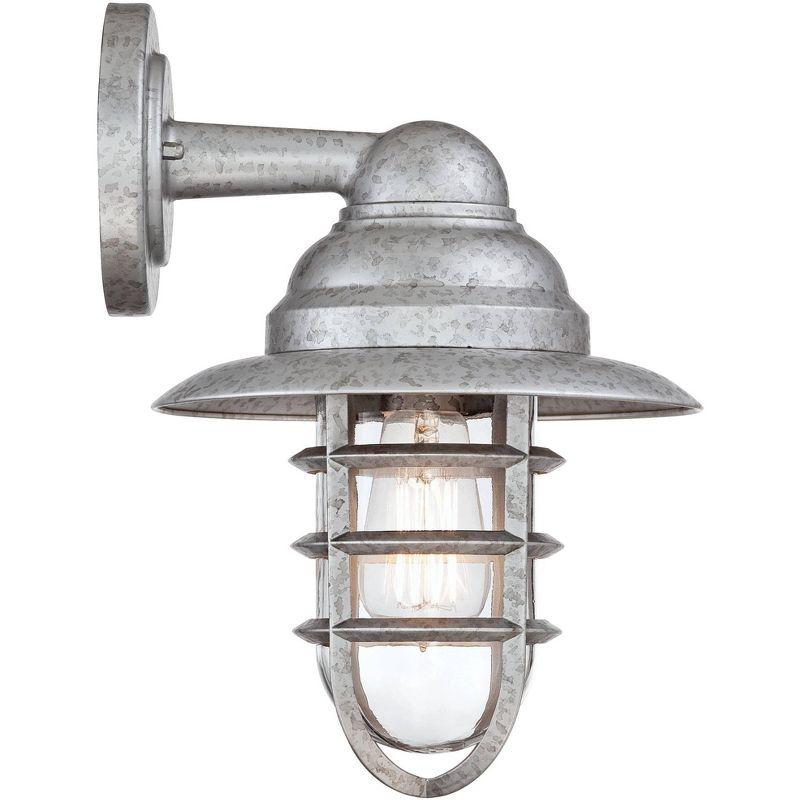 John Timberland Marlowe Industrial Outdoor Wall Light Fixture Galvanized Hooded Cage 13" Clear Glass for Post Exterior Barn Deck House Porch Yard Home