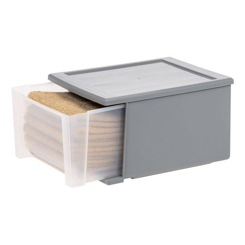 IRIS 17.1pk 5qt Stacking Drawer: Plastic Storage, Stackable Utility, Clear & Gray, Universal Placement, 1 Drawer