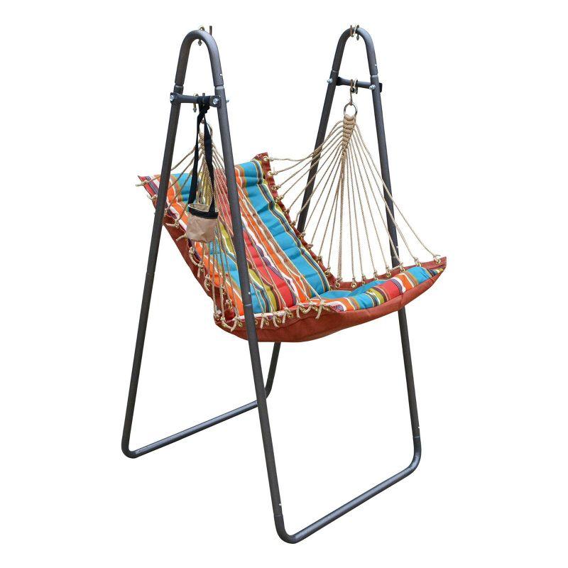 Colorful Striped Polyester Hanging Chair with Cushions and Stand