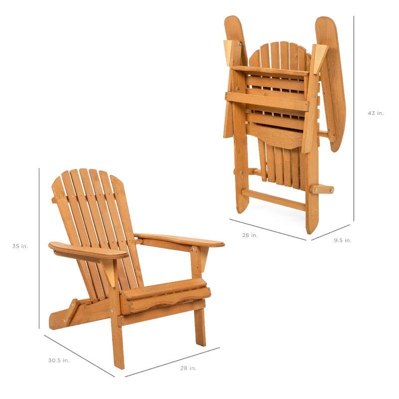 Best Choice Products Folding Adirondack Chair Outdoor, Wooden Accent Lounge Furniture w/ 350lb Capacity - Natural