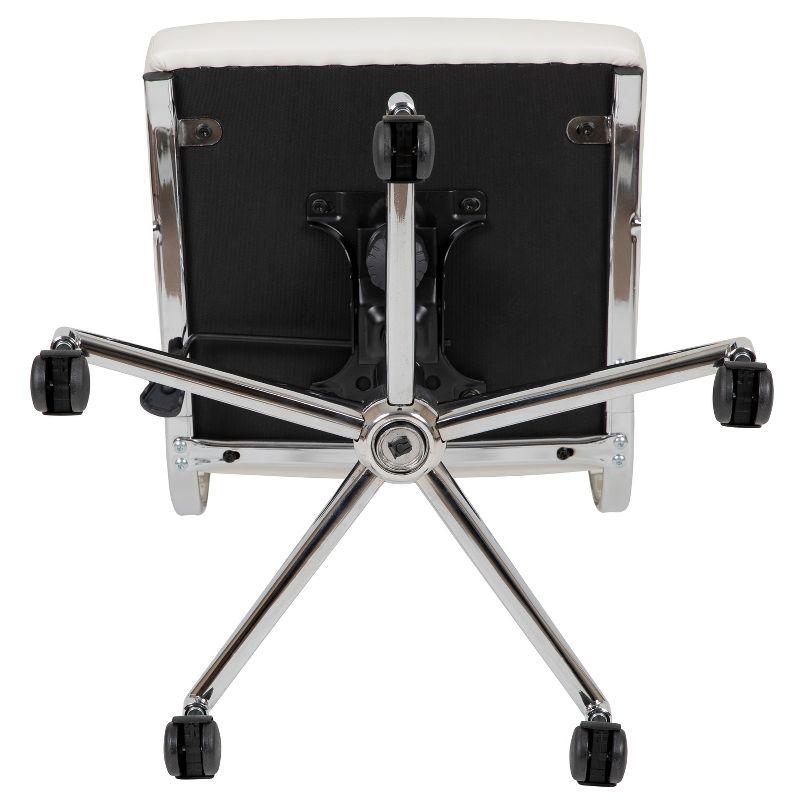 Merrick Lane White Ergonomic Swivel Office Chair Ribbed Faux Leather Back and Seat Mid-Back Armless Computer Desk Chair with Chrome Base