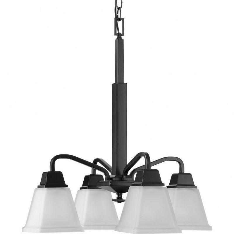 Matte Black Steel 4-Light Chandelier with Etched Glass Shades