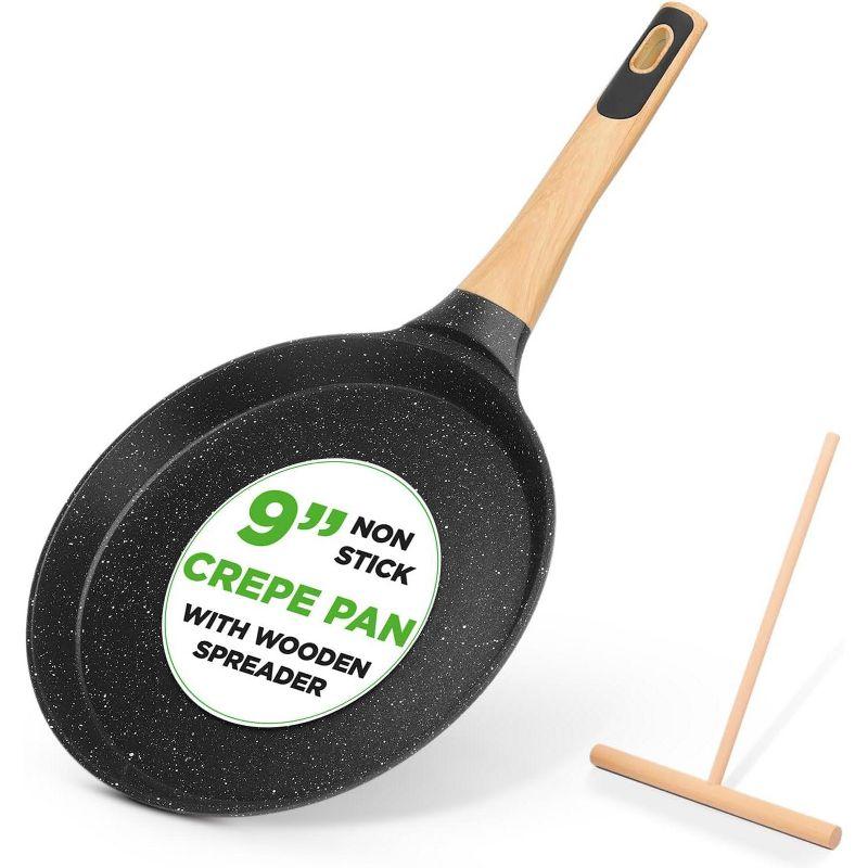 NutriChef Nutrichef 9.45” Non-Stick Crepe Pan With Wooden Spreader, Durable Marble Coated Dosa Pan, Bakelite Handle And Induction Bottom, Pfoa/Pfos Free, Dishwasher Safe, Even Heat Distribution