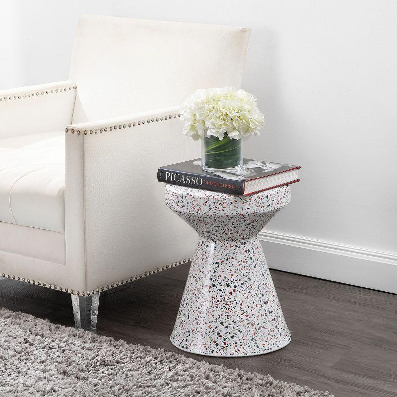 Xenia 17.75" White Ceramic Terrazzo Outdoor Accent Table