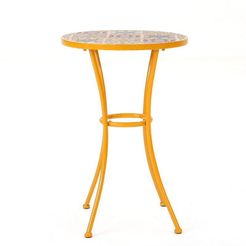 Yellow Ceramic Tile Mosaic Outdoor Side Table with Iron Frame