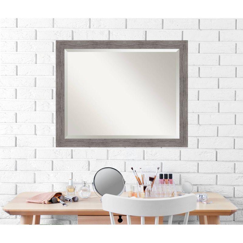 31" x 25" Pinstripe Narrow Framed Bathroom Vanity Wall Mirror Gray - Amanti Art: Beveled, Polystyrene Frame, Wall Mount