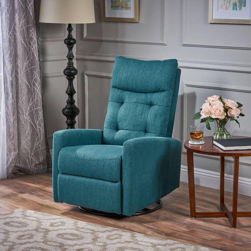 Teal Contemporary Glider Swivel Recliner with Tufted Design