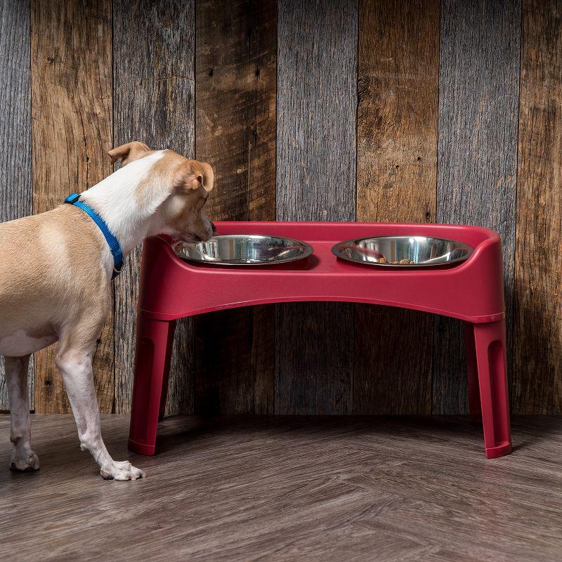 Red Elevated Dog Feeder with Stainless Steel Bowls