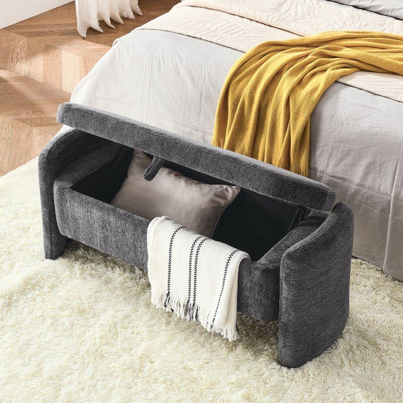 Wrought Studio™ Oval Ottoman Orange Storage Bench Chenille Fabric Bench