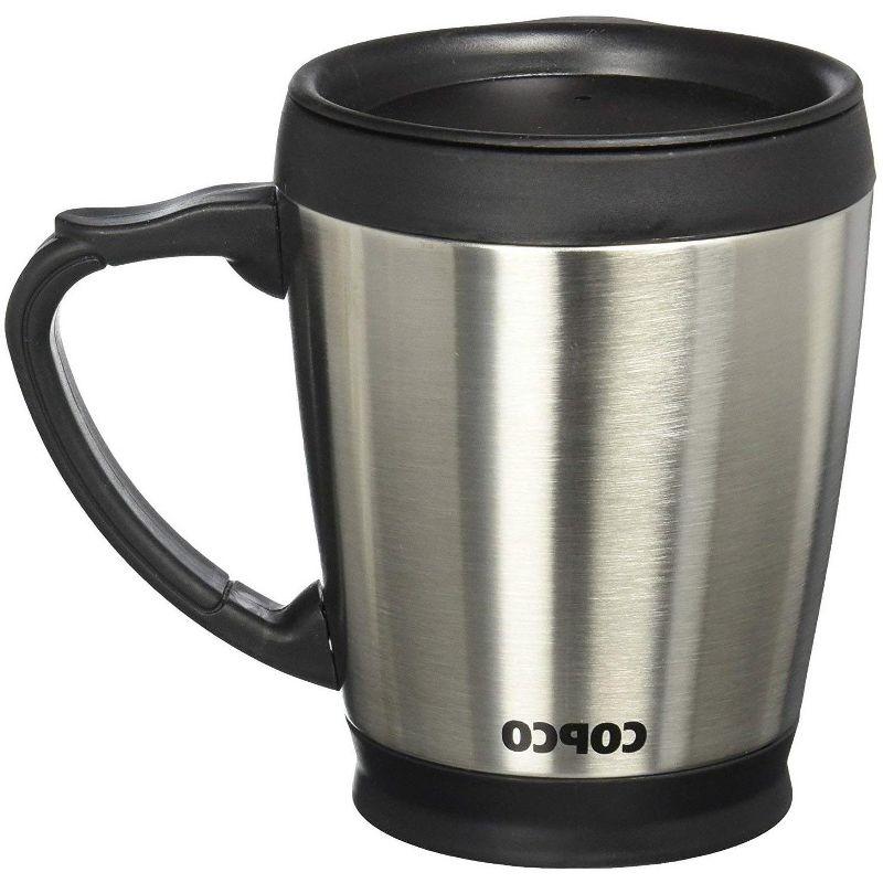 Copco Desktop 16 Ounce Stainless Steel Coffee Mug With Easy Grip Handle - Silver w/ Black Lid & Base 2510-7313