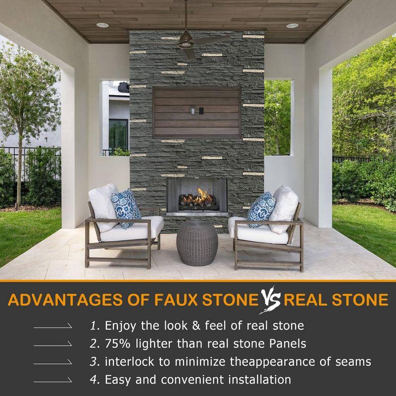 LOVMOR Faux Stone Wall Covering Panels for Interior and Exterior Decor Panels in Tarzan Grey (1 pack)