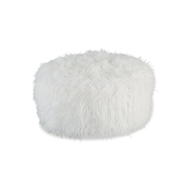 White Faux Fur Round Oversized Accent Ottoman