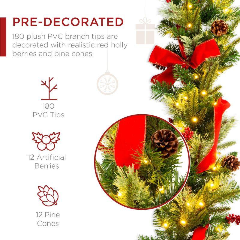 Best Choice Products 9ft Pre-Lit Christmas Garland, Battery Powered Decoration w/ 100 Lights, 180 Tips, Pine Cones