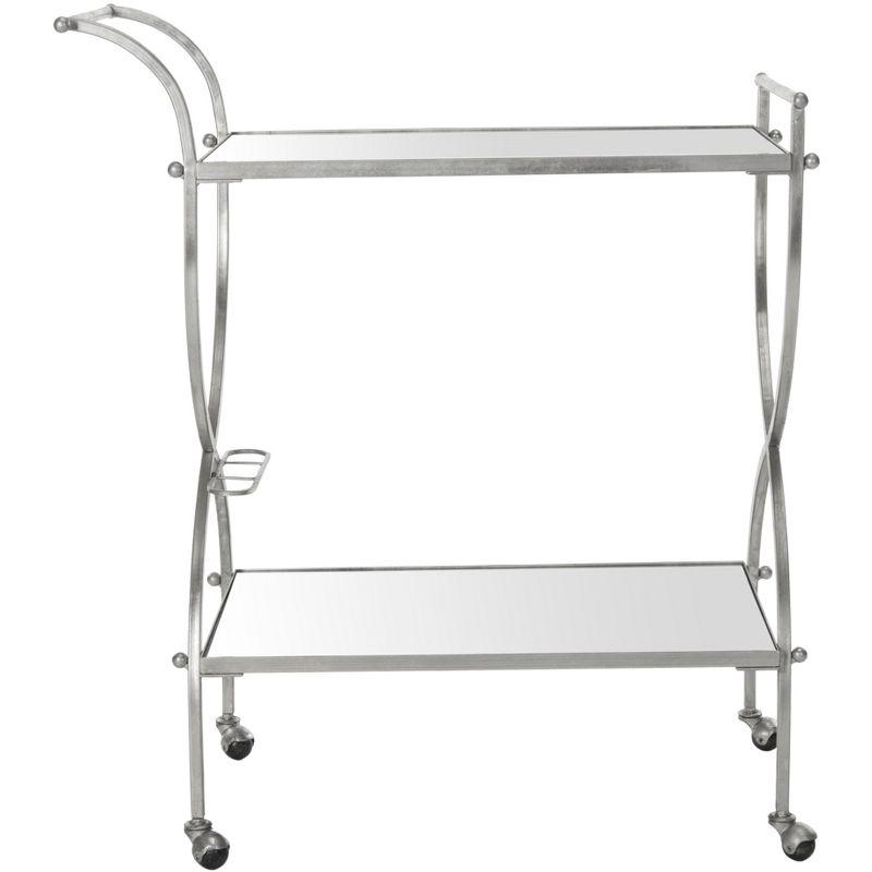 Elegant Transitional 2-Tier Mirrored Bar Cart with Silver Frame