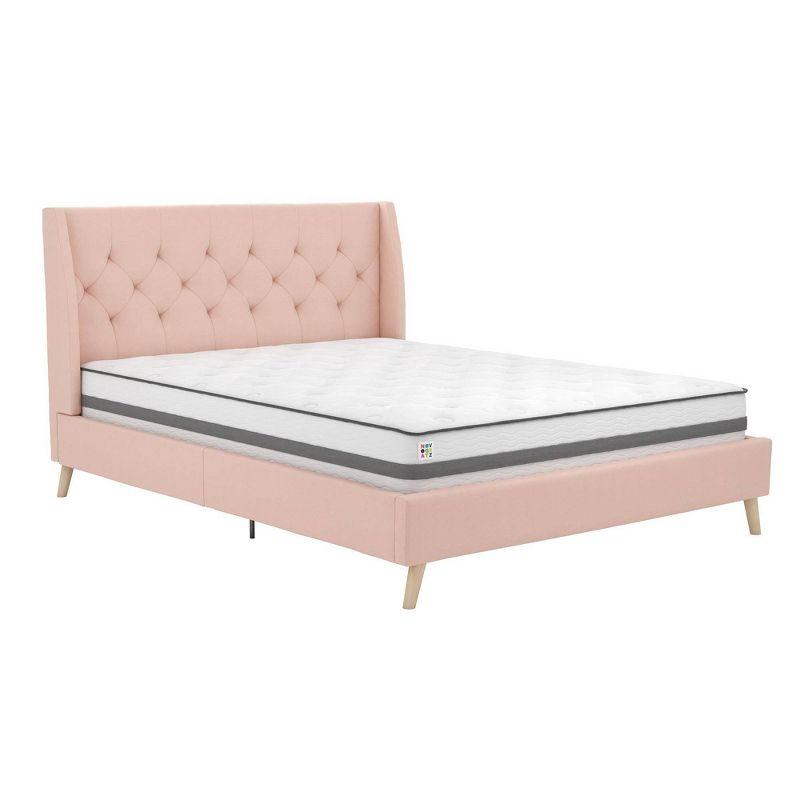 Full Pink Linen Tufted Upholstered Bed with Slats