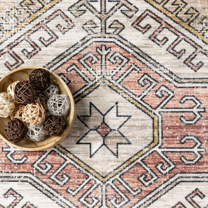 Nuloom Mae Medallion 2x3 Machine Washable Accent Indoor Area Rug for Living Room Bedroom Dining Room Entryway Kitchen, Peach/Ivory