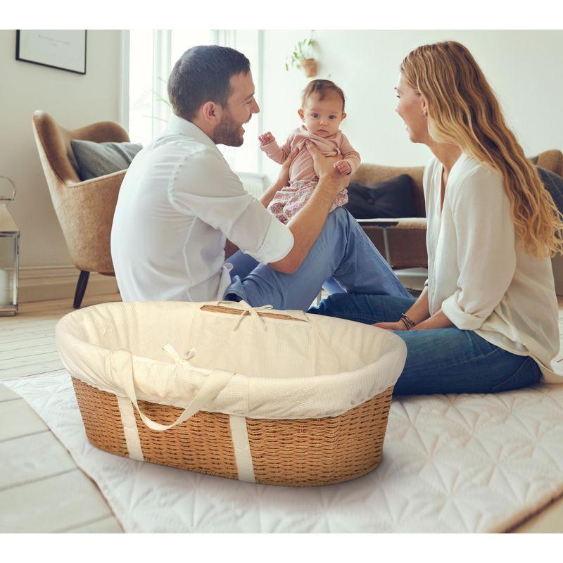 Elegant Natural Ecru Woven Moses Basket with Comfort Liner and Foam Pad