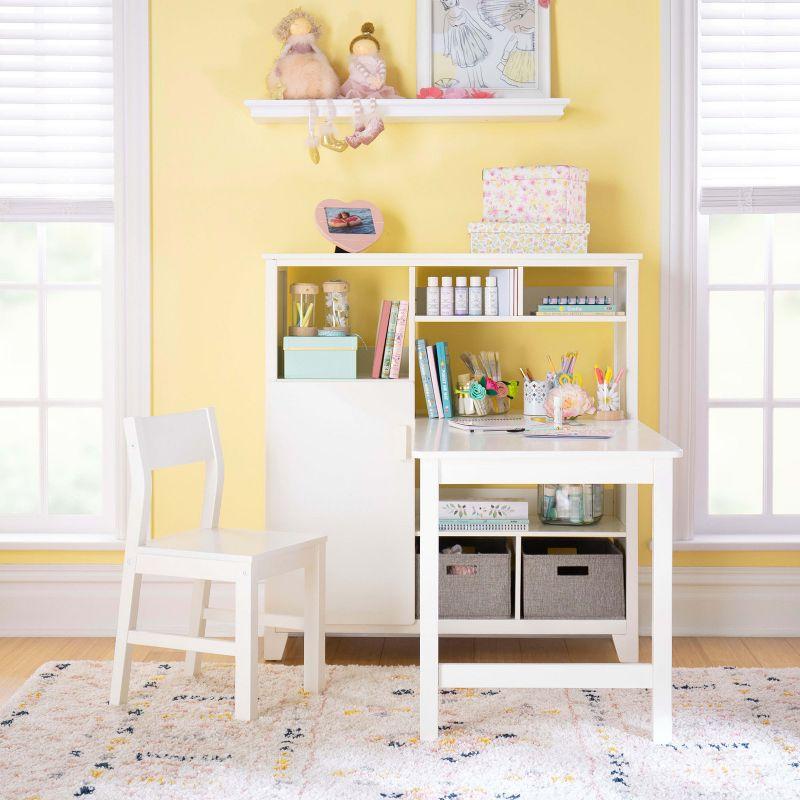 Creamy White Wooden Kids' Desk and Chair Set with Storage